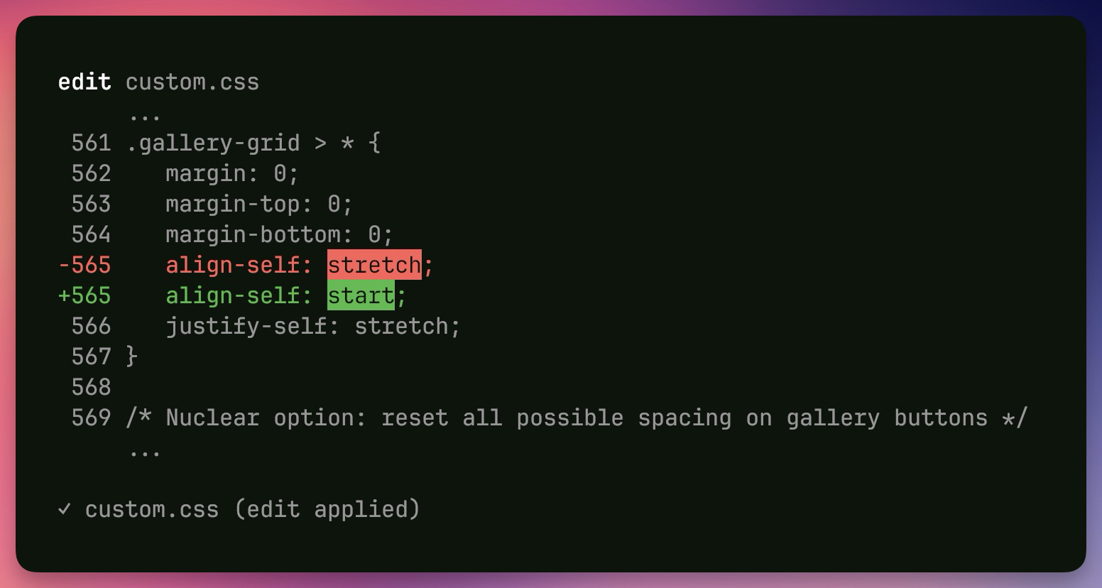 Colored diff showing insertions and deletions