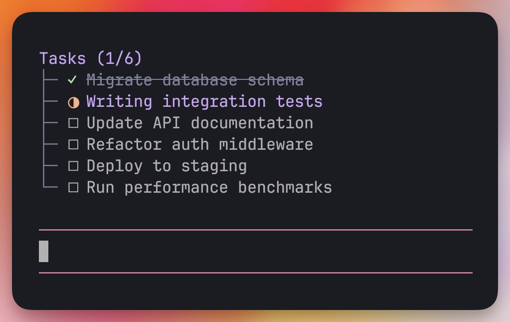 Task board with pending, active, and completed tasks